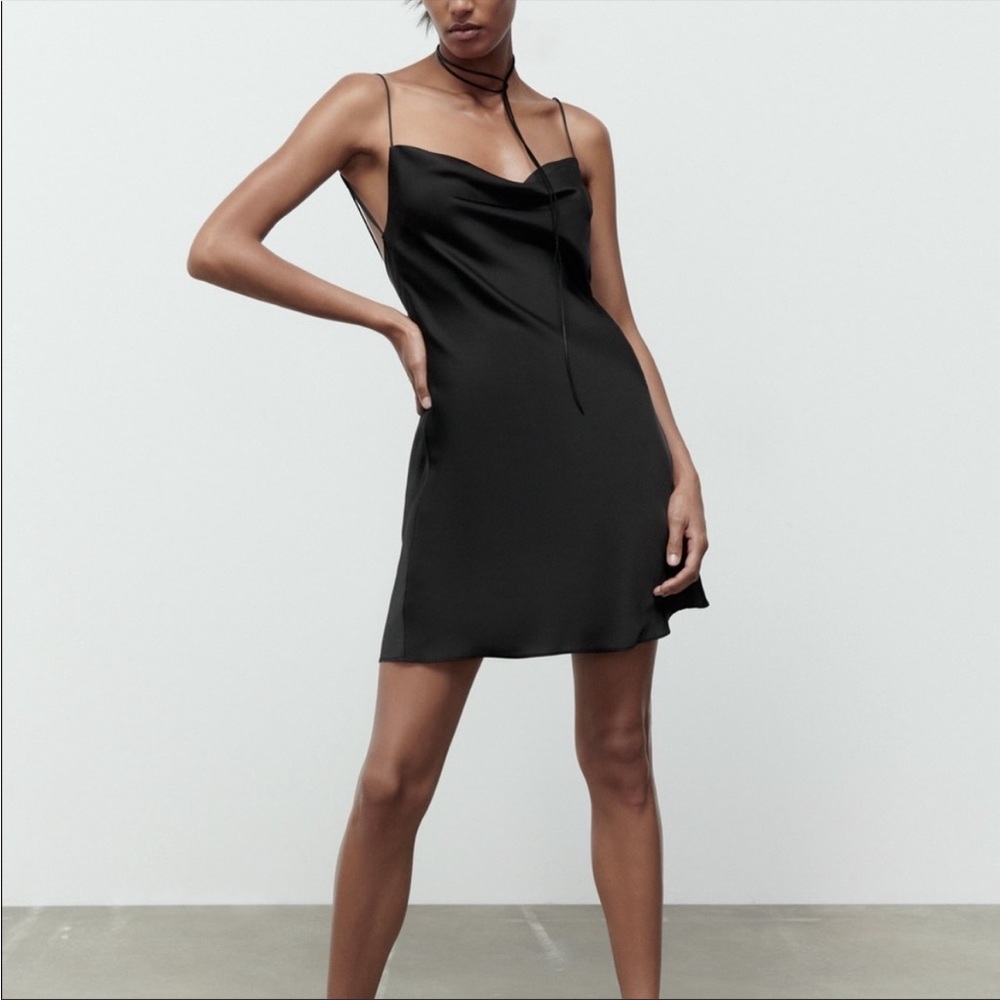 Zara Black XS Silk/Satin Like Mini Dress NWT